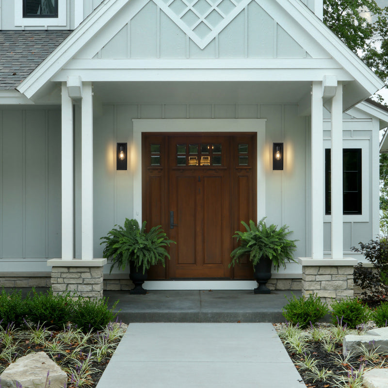 Black Outdoor Wall Lantern Sconce with Clear Tempered Glass (2-Pack)