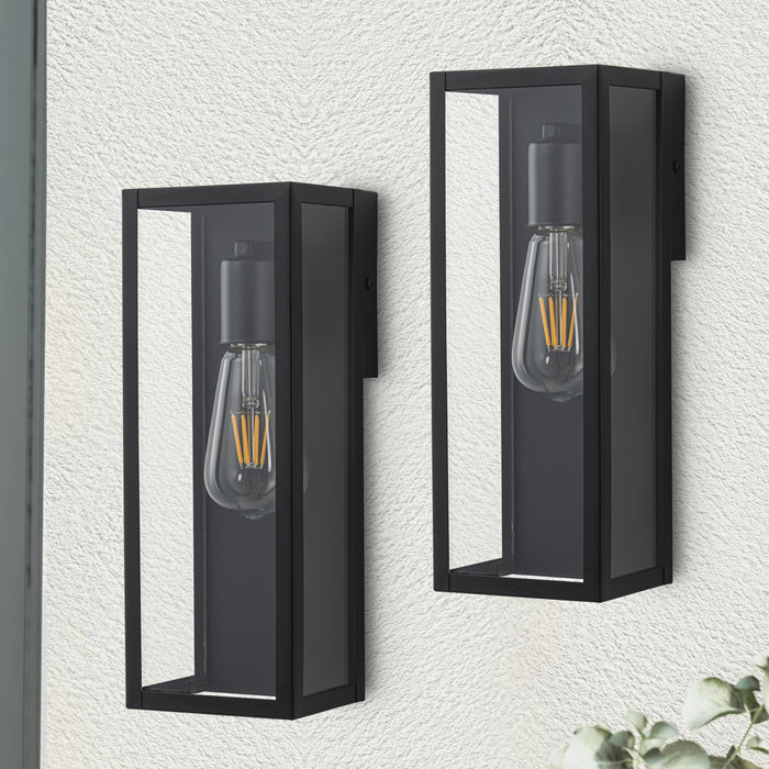 Black Outdoor Wall Lantern Sconce with Clear Tempered Glass (2-Pack)