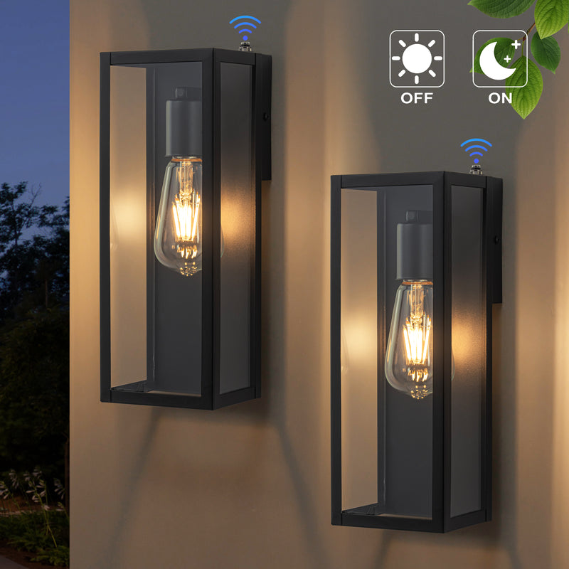 Black Dusk to Dawn Outdoor Wall Lantern Sconce with Clear Tempered Glass(2-Pack)