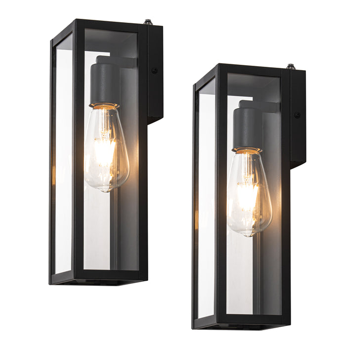 Black Dusk to Dawn Outdoor Wall Lantern Sconce with Clear Tempered Glass(2-Pack)