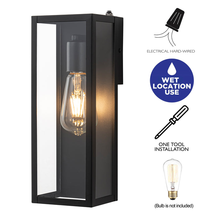 Black Dusk to Dawn Outdoor Wall Lantern Sconce with Clear Tempered Glass(2-Pack)
