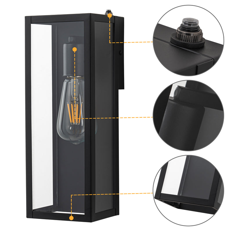 Black Dusk to Dawn Outdoor Wall Lantern Sconce with Clear Tempered Glass(2-Pack)