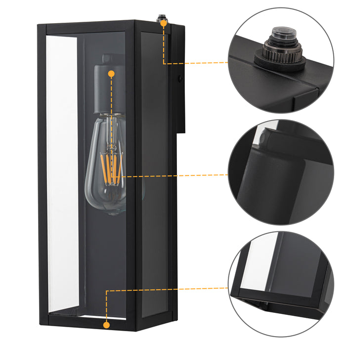 Black Dusk to Dawn Outdoor Wall Lantern Sconce with Clear Tempered Glass(2-Pack)