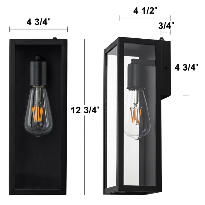 Black Dusk to Dawn Outdoor Wall Lantern Sconce with Clear Tempered Glass(2-Pack)