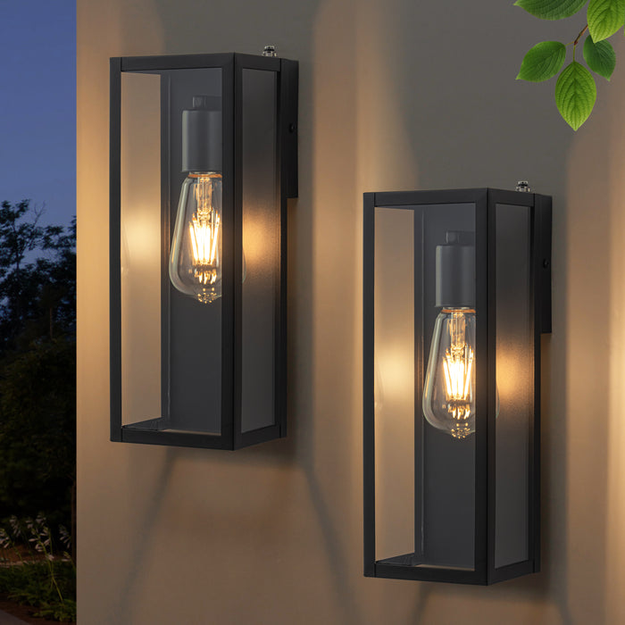 Black Dusk to Dawn Outdoor Wall Lantern Sconce with Clear Tempered Glass(2-Pack)