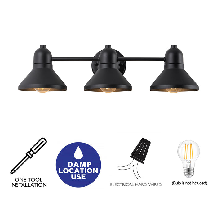 23.5 in. 3-Light Powder-coated Black Vanity Light Fixture
