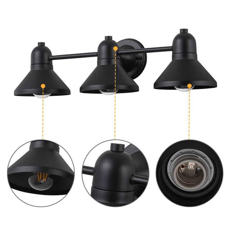 23.5 in. 3-Light Powder-coated Black Vanity Light Fixture