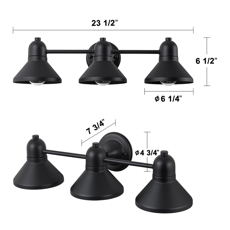 23.5 in. 3-Light Powder-coated Black Vanity Light Fixture