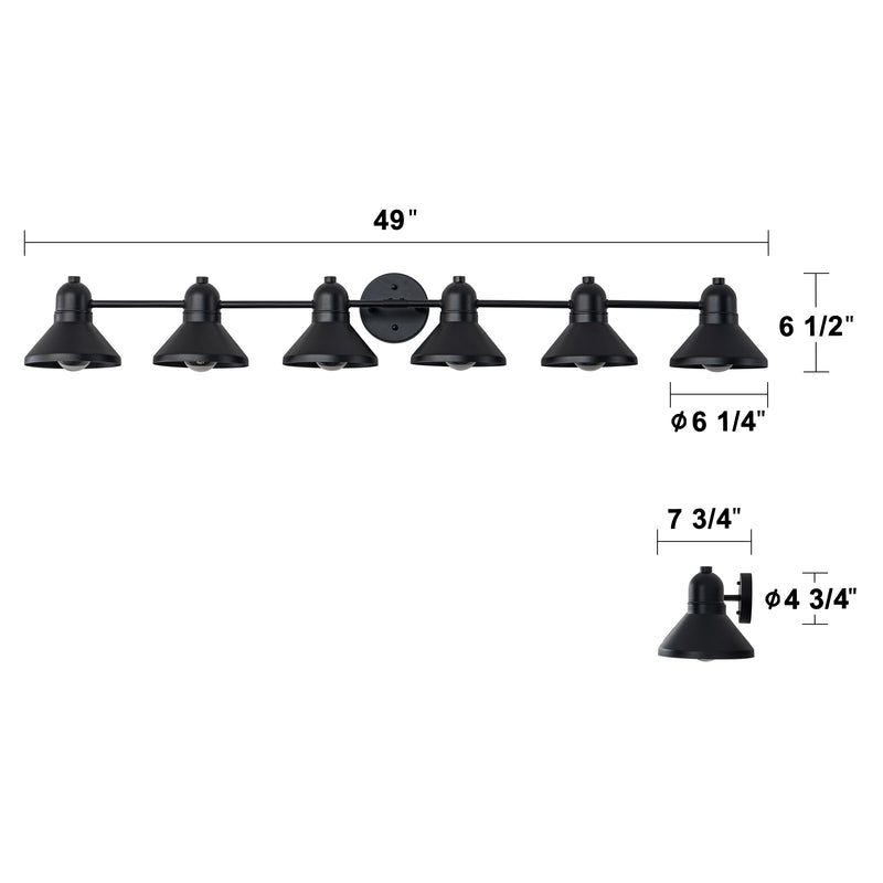 49 in. 6-Light Powder-coated Black Vanity Light Fixture