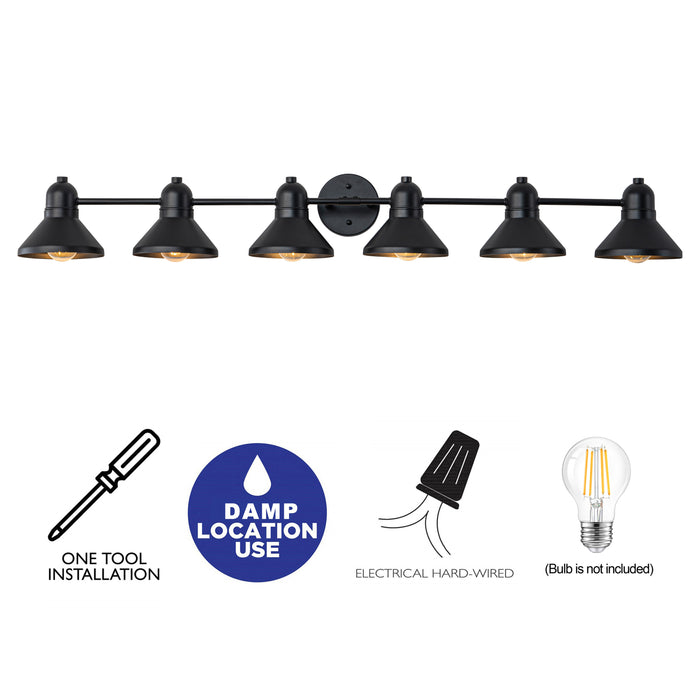 49 in. 6-Light Powder-coated Black Vanity Light Fixture