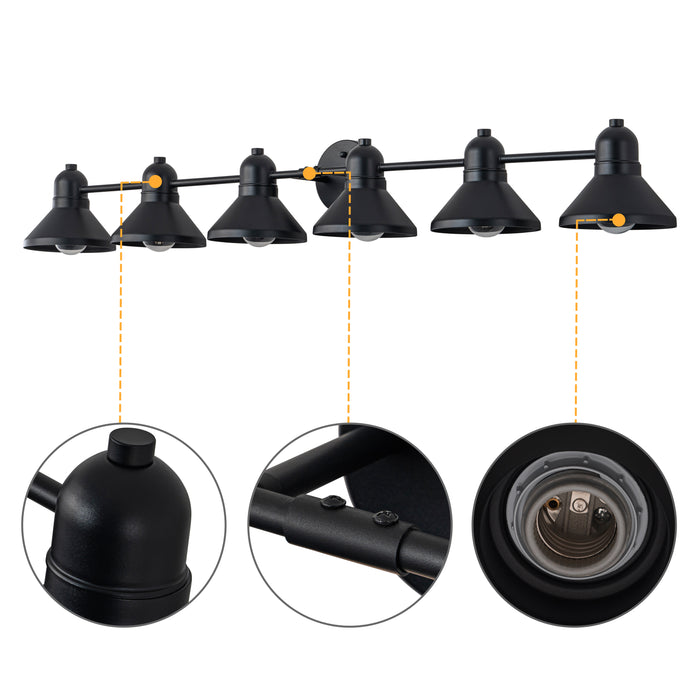 49 in. 6-Light Powder-coated Black Vanity Light Fixture