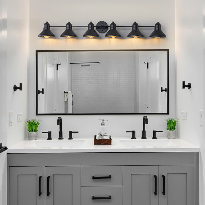 49 in. 6-Light Powder-coated Black Vanity Light Fixture