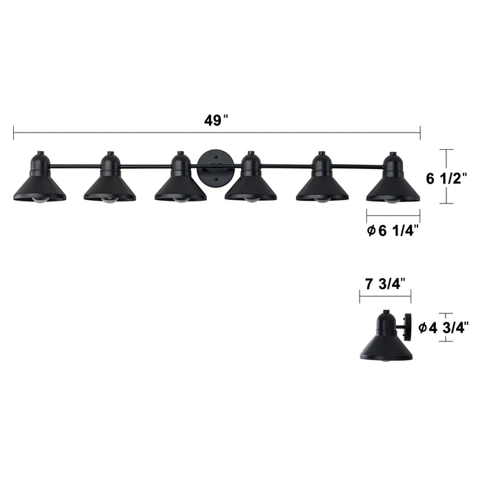 49 in. 6-Light Powder-coated Black Vanity Light Fixture