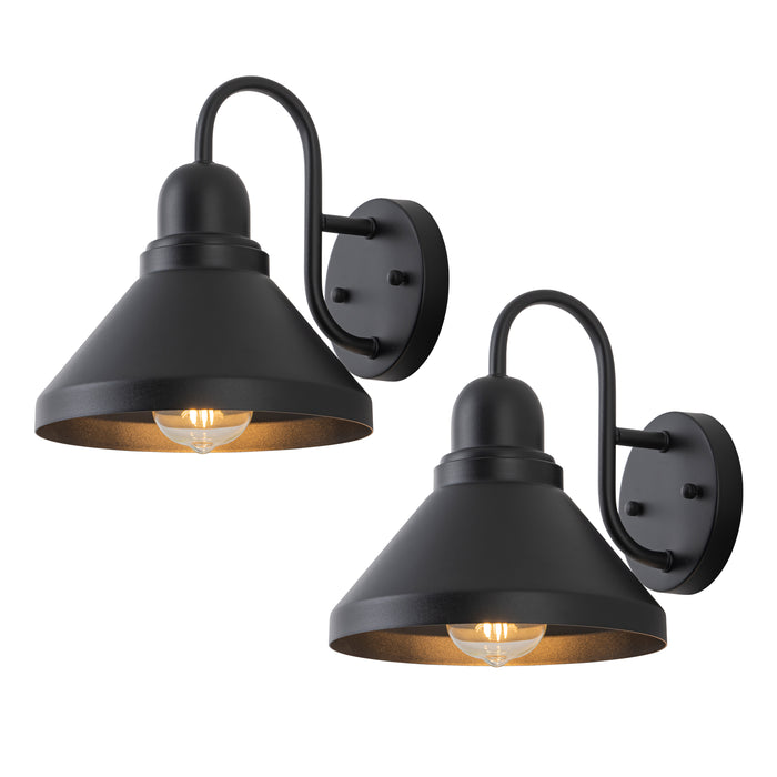 2-Pack 9.25 in. Matte Black Gooseneck Outdoor Barn Light Sconce