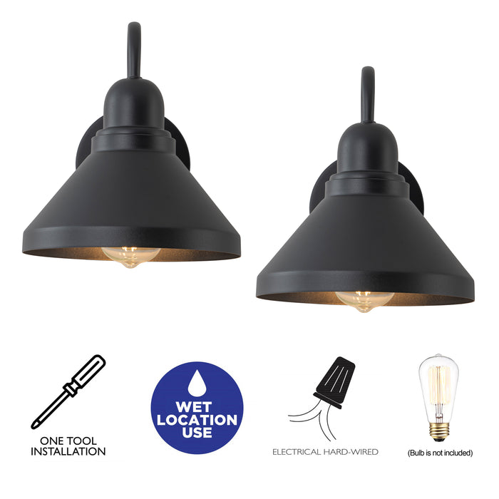 2-Pack 9.25 in. Matte Black Gooseneck Outdoor Barn Light Sconce