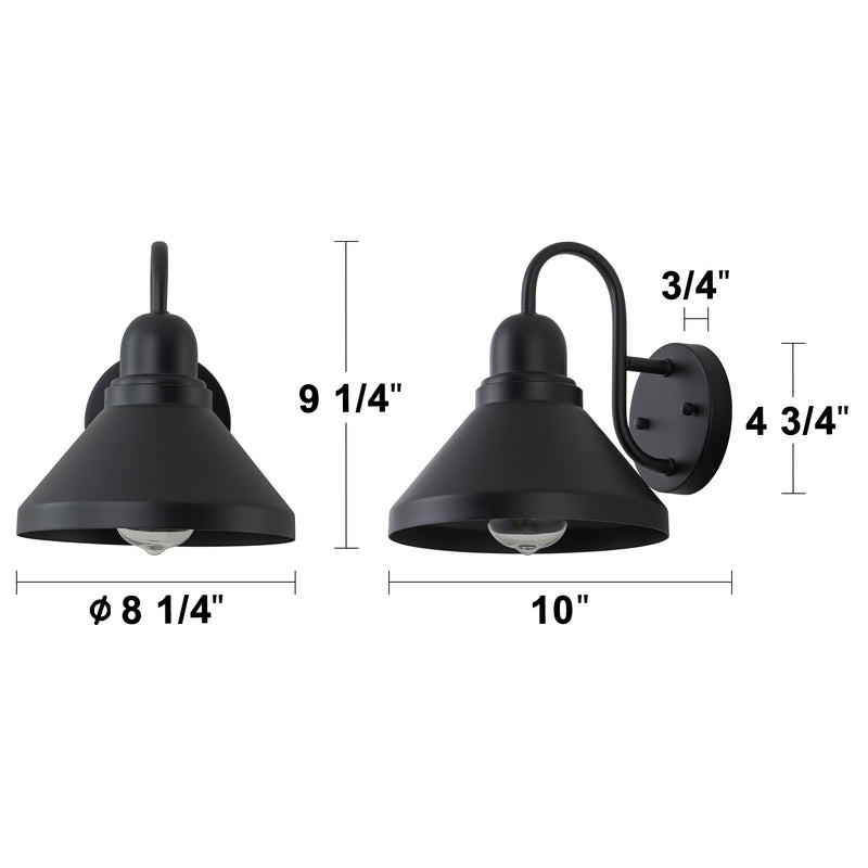 2-Pack 9.25 in. Matte Black Gooseneck Outdoor Barn Light Sconce