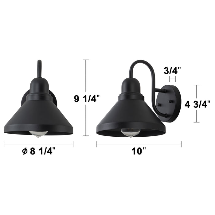 2-Pack 9.25 in. Matte Black Gooseneck Outdoor Barn Light Sconce