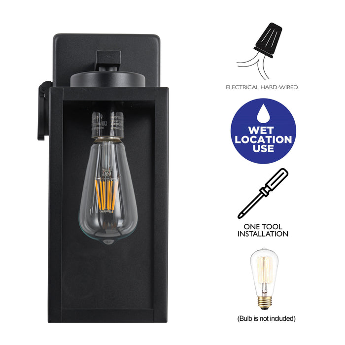 2-Pack 12.5in. Matte Black Outdoor Wall Lantern Sconce with Built-in Outlet