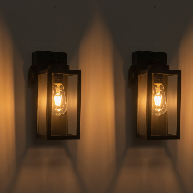 2-Pack 12.5in. Matte Black Outdoor Wall Lantern Sconce with Built-in Outlet