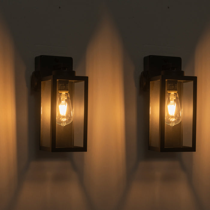 2-Pack 12.5in. Matte Black Outdoor Wall Lantern Sconce with Built-in Outlet