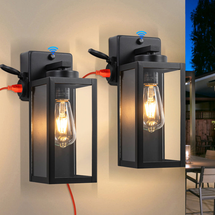2-Pack 12.5in. Dusk to Dawn Outdoor Wall Lantern Sconce with Built-in Outlet