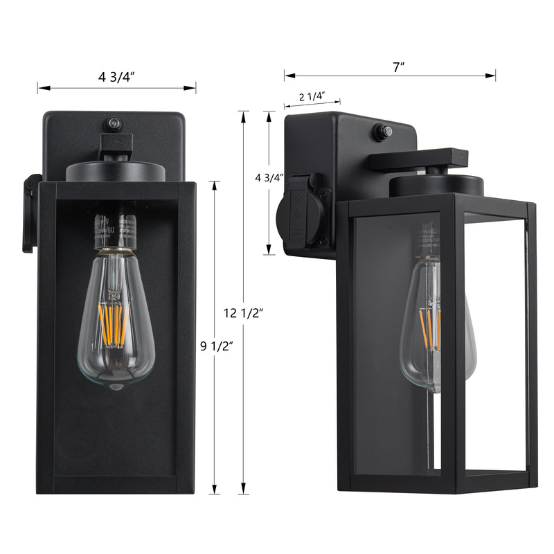 2-Pack 12.5in. Dusk to Dawn Outdoor Wall Lantern Sconce with Built-in Outlet