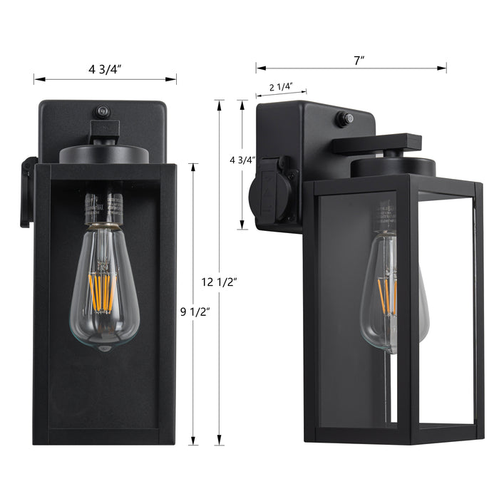 2-Pack 12.5in. Dusk to Dawn Outdoor Wall Lantern Sconce with Built-in Outlet