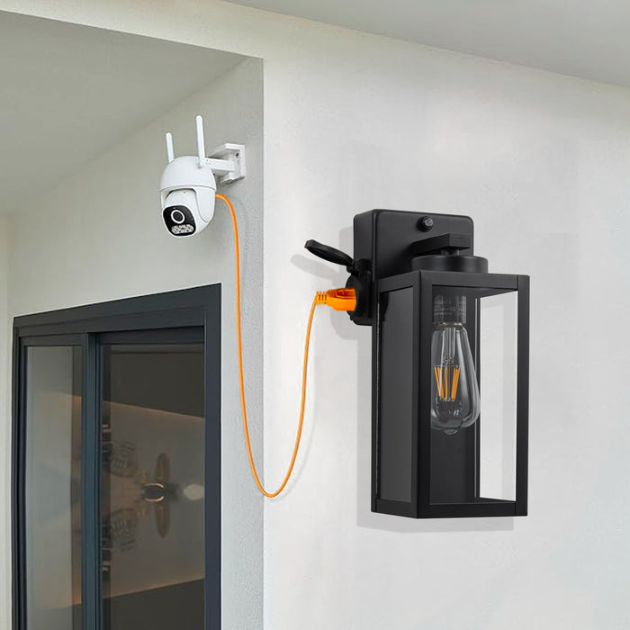 2-Pack 12.5in. Dusk to Dawn Outdoor Wall Lantern Sconce with Built-in Outlet