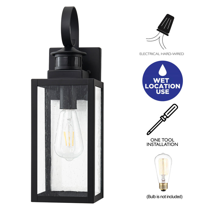 2-Pack 16.75in Matte Black Motion Sensor & Dusk to Dawn Outdoor Wall Lantern with Seeded Glass
