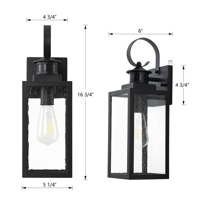 2-Pack 16.75in Matte Black Motion Sensor & Dusk to Dawn Outdoor Wall Lantern with Seeded Glass