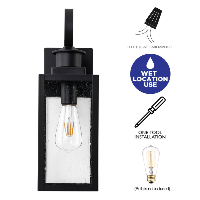 2-Pack 16.75in. Modern Matte Black Outdoor Wall Lantern Sconce with Seeded Glass