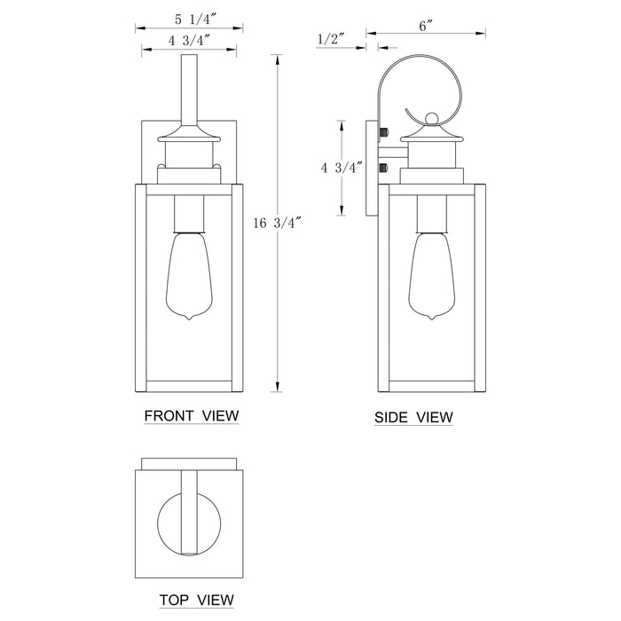 2-Pack 16.75in. Modern Matte Black Outdoor Wall Lantern Sconce with Seeded Glass