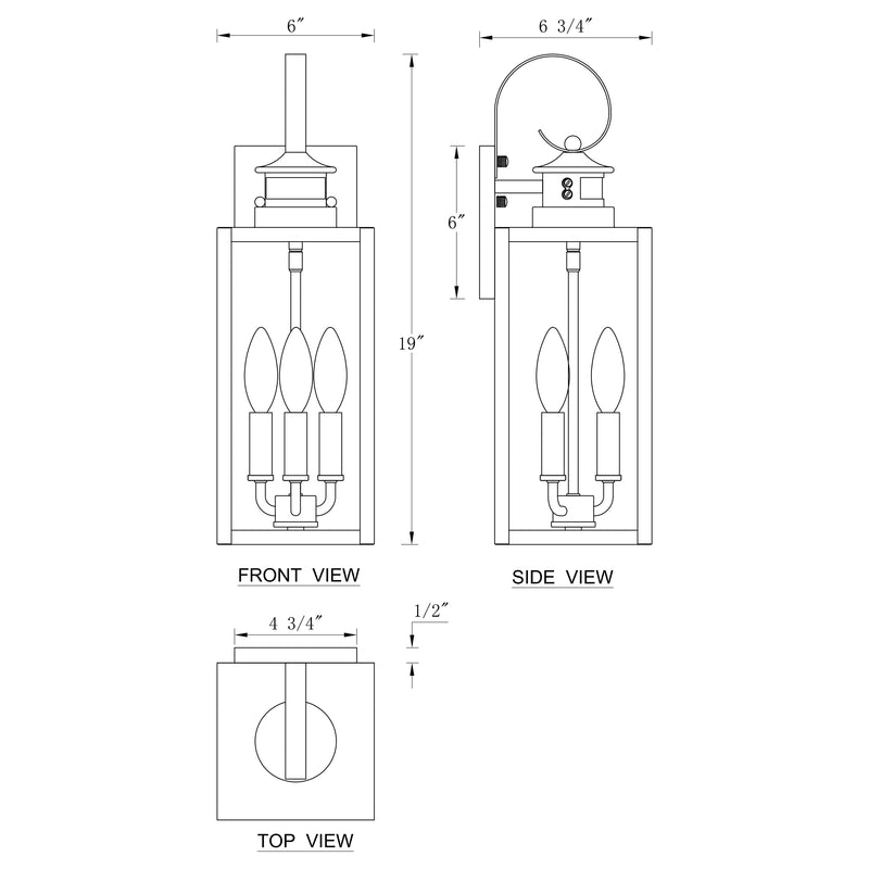 19in. 3-Light Motion Sensor & Dusk to Dawn Outdoor Wall Lantern with Seeded Glass and E12 Base Socket