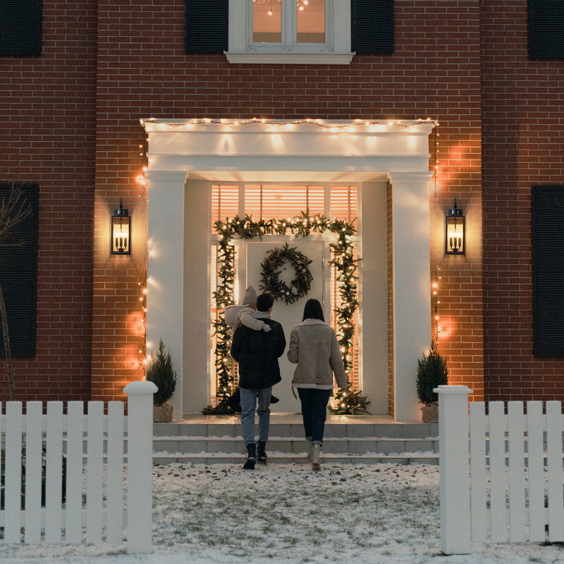 19in. 3-Light Motion Sensor & Dusk to Dawn Outdoor Wall Lantern with Seeded Glass and E12 Base Socket