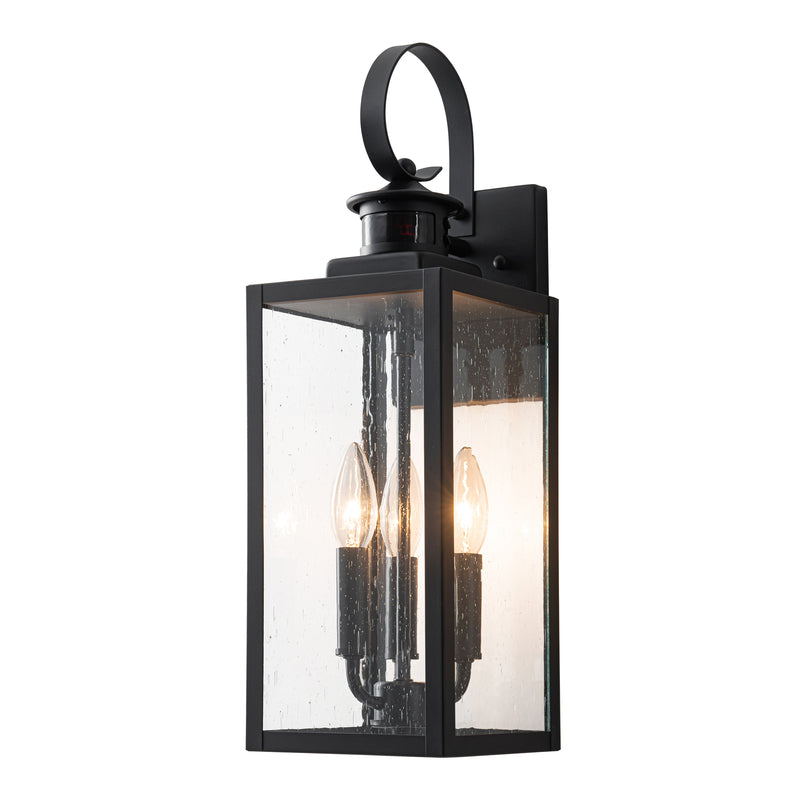 19in. 3-Light Motion Sensor & Dusk to Dawn Outdoor Wall Lantern with Seeded Glass and E12 Base Socket