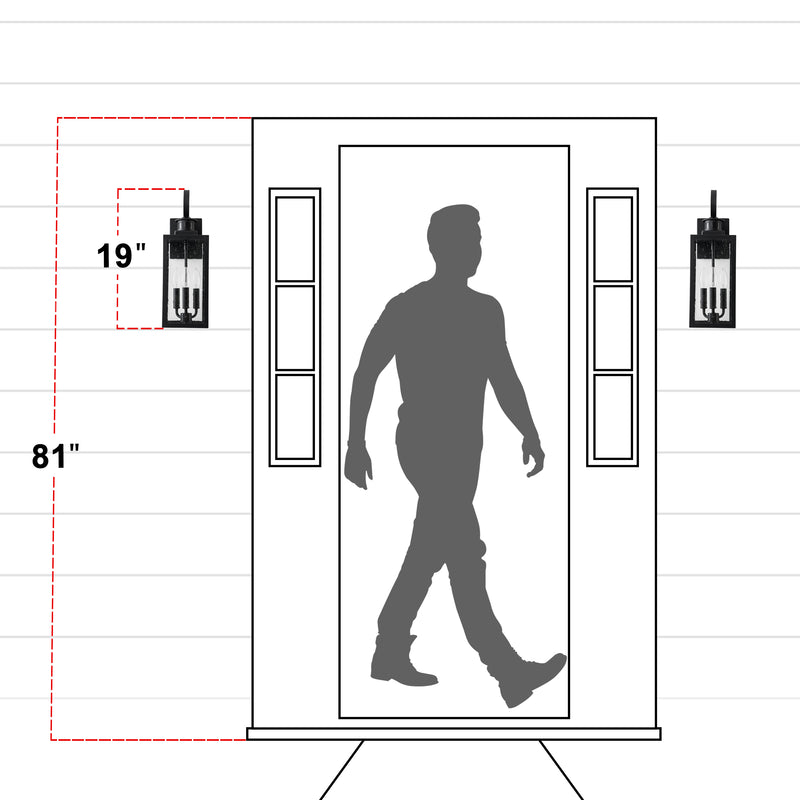 19in. 3-Light Motion Sensor & Dusk to Dawn Outdoor Wall Lantern with Seeded Glass and E12 Base Socket