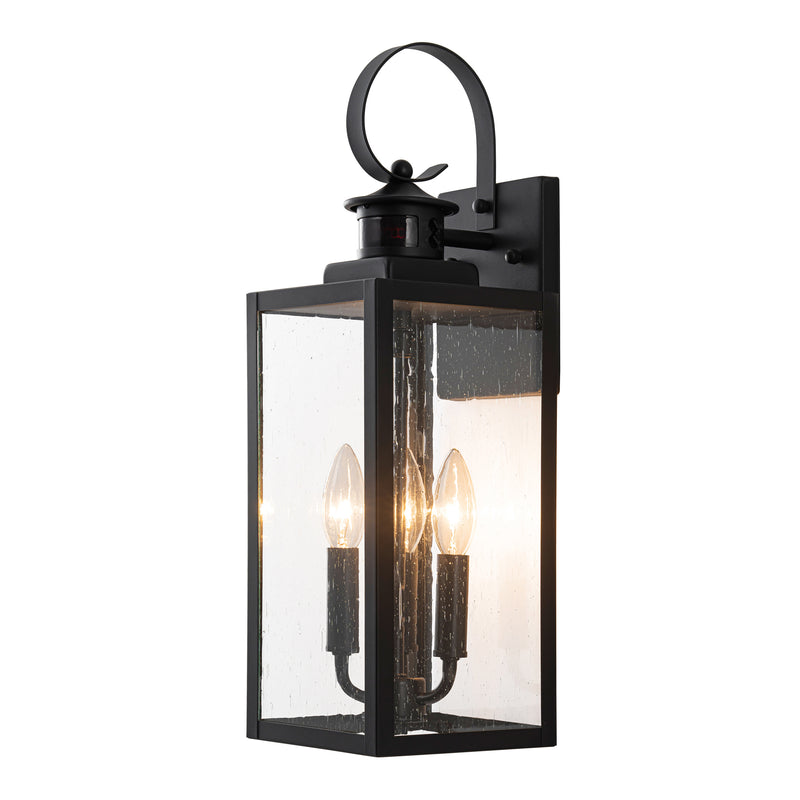 19in. 3-Light Motion Sensor & Dusk to Dawn Outdoor Wall Lantern with Seeded Glass and E12 Base Socket