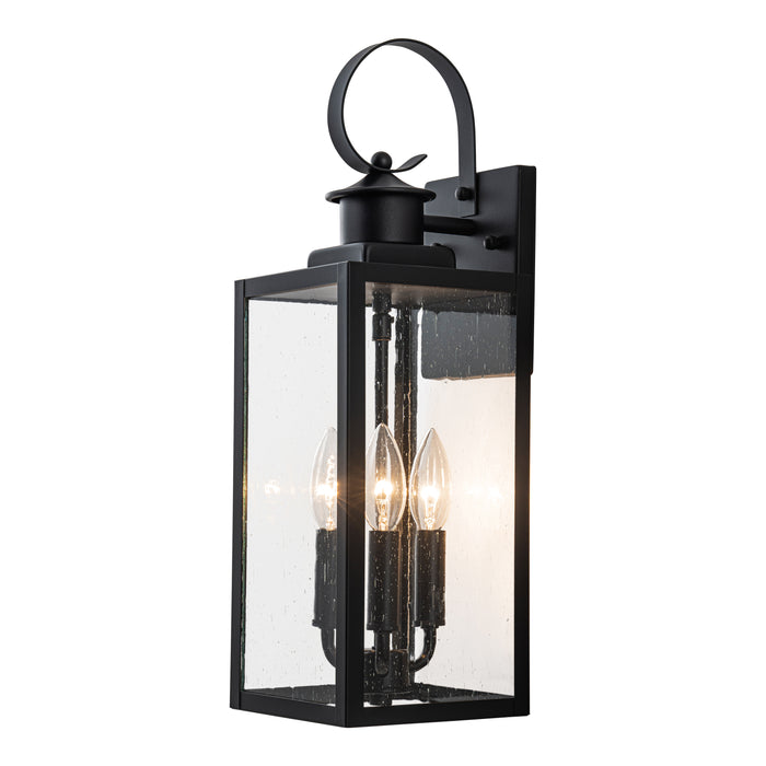 19in. 3-Light Matt Black Outdoor Wall Lantern with Seeded Glass and E12 Base Socket