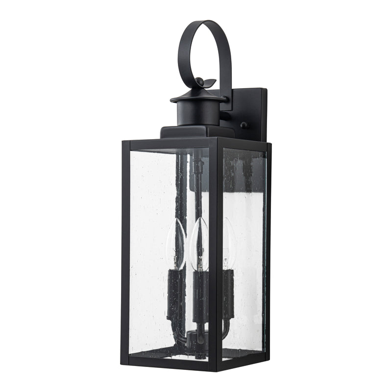 19in. 3-Light Matt Black Outdoor Wall Lantern with Seeded Glass and E12 Base Socket