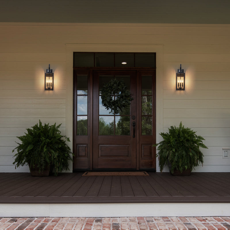 19in. 3-Light Matt Black Outdoor Wall Lantern with Seeded Glass and E12 Base Socket