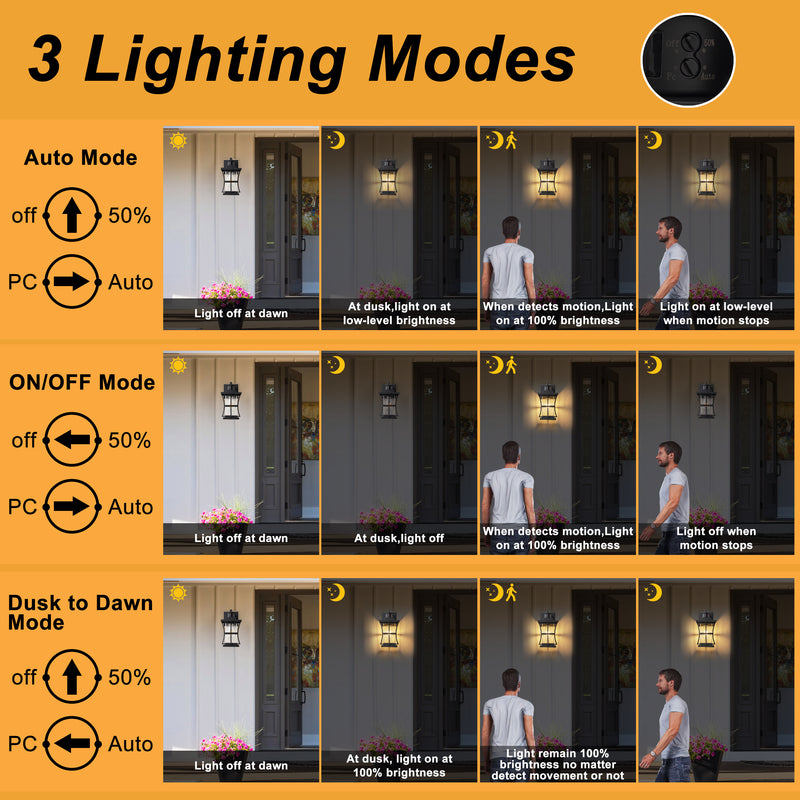 2-Pack 11.25in. Motion Sensor Outdoor Wall Sconce, Dusk to Dawn Exterior Light Fixtures with Seeded Glass