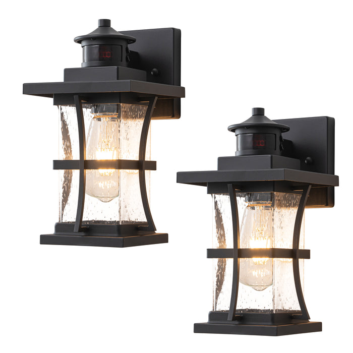 2-Pack 11.25in. Motion Sensor Outdoor Wall Sconce, Dusk to Dawn Exterior Light Fixtures with Seeded Glass
