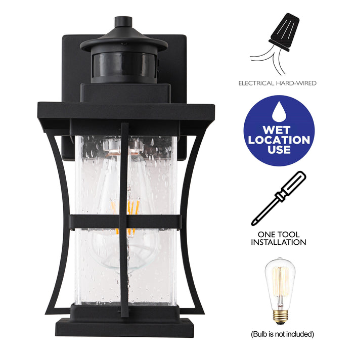 2-Pack 11.25in. Motion Sensor Outdoor Wall Sconce, Dusk to Dawn Exterior Light Fixtures with Seeded Glass