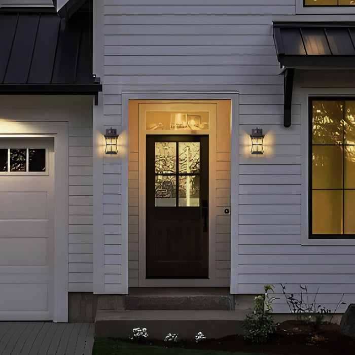 2-Pack 11.25in. Motion Sensor Outdoor Wall Sconce, Dusk to Dawn Exterior Light Fixtures with Seeded Glass