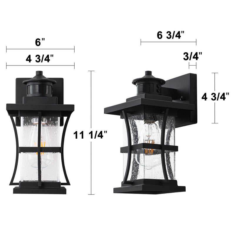 2-Pack 11.25in. Motion Sensor Outdoor Wall Sconce, Dusk to Dawn Exterior Light Fixtures with Seeded Glass