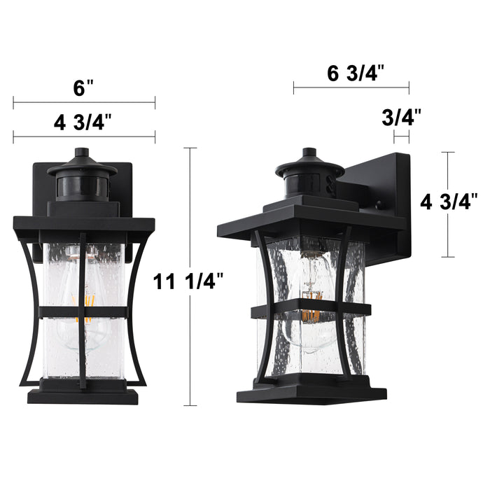 2-Pack 11.25in. Motion Sensor Outdoor Wall Sconce, Dusk to Dawn Exterior Light Fixtures with Seeded Glass