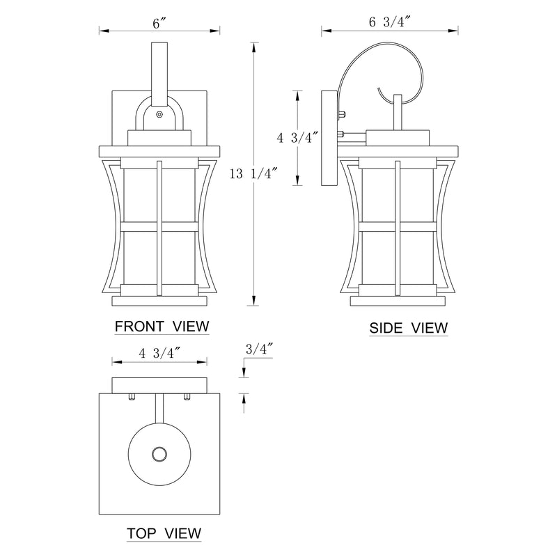 2-Pack 13.25in. Matte Black Outdoor Wall Light Fixtures with Seeded Glass Shade