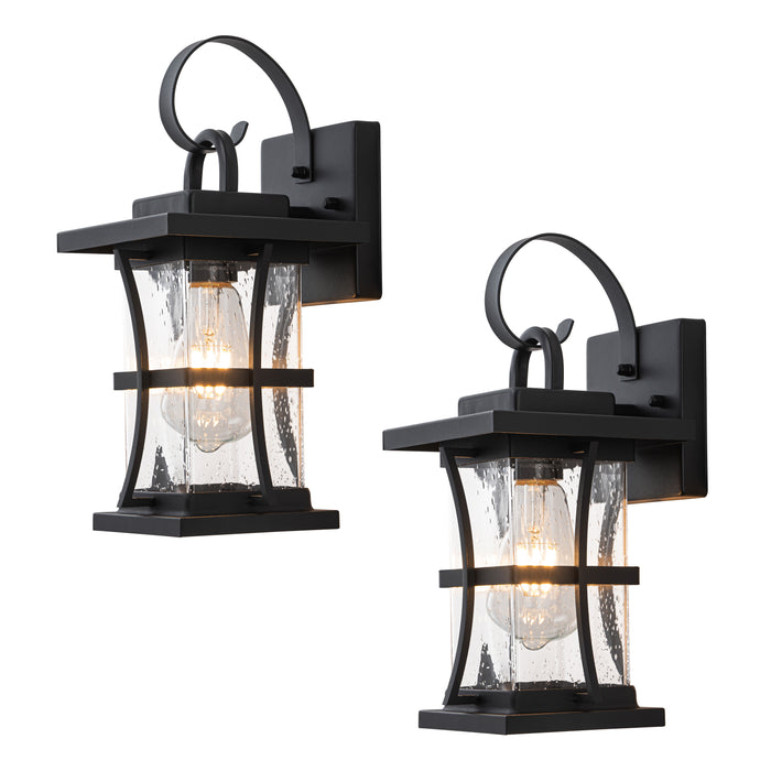 2-Pack 13.25in. Matte Black Outdoor Wall Light Fixtures with Seeded Glass Shade