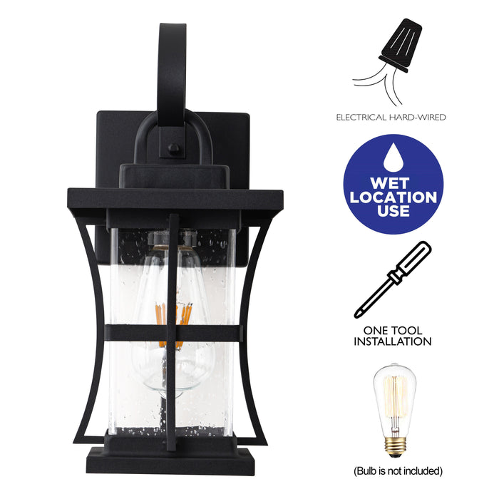 2-Pack 13.25in. Matte Black Outdoor Wall Light Fixtures with Seeded Glass Shade