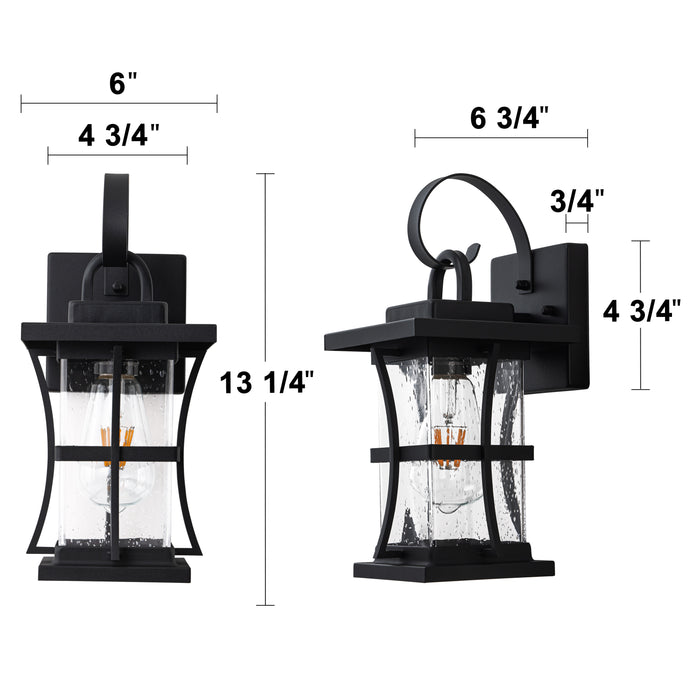 2-Pack 13.25in. Matte Black Outdoor Wall Light Fixtures with Seeded Glass Shade